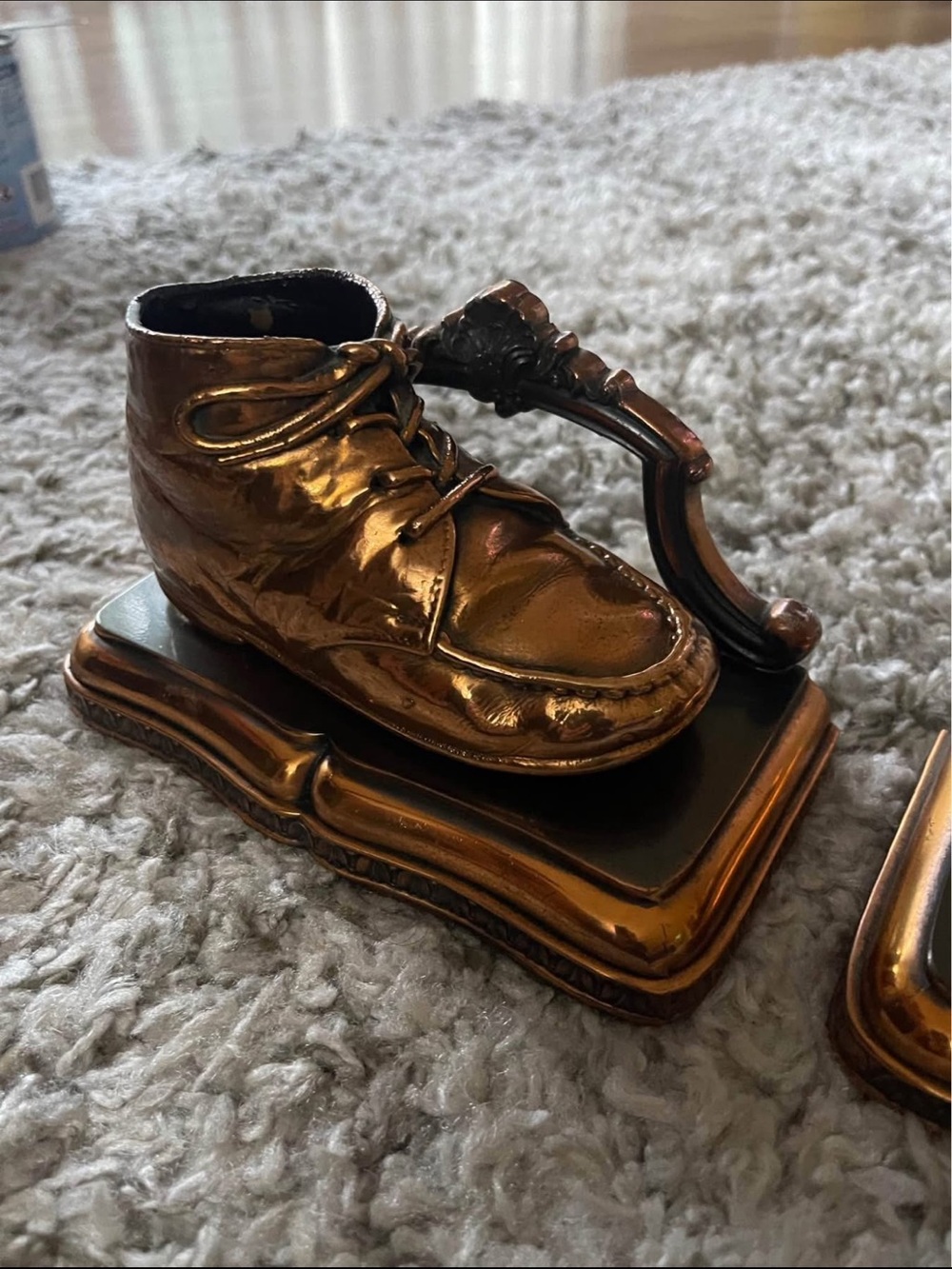 Vintage Bronze Shoe Bookends Pair Antique Style Home Decor